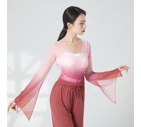 Donna Gradiente Velato a Rete Top Corto Scollo V Manica Svasata Avvolgere Danza