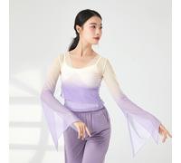 Donna Gradiente Velato a Rete Top Corto Scollo V Manica Svasata Avvolgere Danza