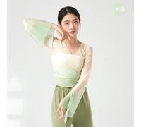 Donna Gradiente Velato a Rete Top Corto Scollo V Manica Svasata Avvolgere Danza