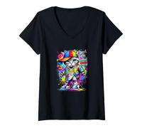 Donna Graffiti Cool Cat Illustration Novelty Graphic Designs Maglietta con Collo a V