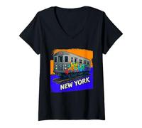 Donna Graffiti Metropolitana Treno New York Camicia Retro NYC Street Art Maglietta con Collo a V