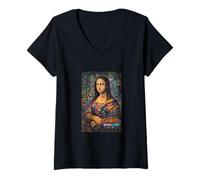 Donna Graffiti Mona Lisa Pop Art - Colorful Street Art Masterpiece Maglietta con Collo a V