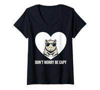 Donna Grafica a Forma di Cuore di Capybara Don't Worry Be Capy Lover #25D38 Maglietta con Collo a V