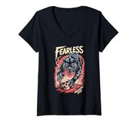 Donna Grafica a forma di teschio di Fearless Panther Unbreakable Spirit Maglietta con Collo a V