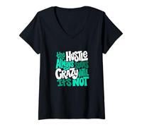 Donna Grafica Aqua Aqua Color Hustle Ain't So Crazy Aqua Light Teal Maglietta con Collo a V