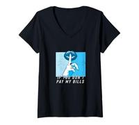 Donna Grafica Blu Blue Hush Now Distressed Maglietta con Collo a V