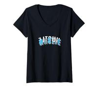 Donna Grafica Blu Hustle Every Which Way Blu Maglietta con Collo a V