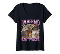 Donna Grafica bootleg di meme di I'm Afraid Of Men Funny Cat Maglietta con Collo a V
