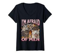 Donna Grafica bootleg di meme di I'm Afraid Of Men Funny Cat Maglietta con Collo a V