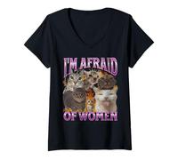 Donna Grafica bootleg divertente del meme del gatto Ho paura delle donne Maglietta con Collo a V