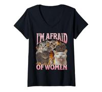 Donna Grafica bootleg divertente del meme del gatto Ho paura delle donne Maglietta con Collo a V