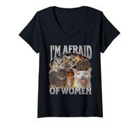 Donna Grafica bootleg divertente del meme del gatto Ho paura delle donne Maglietta con Collo a V