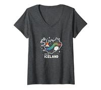 Donna Grafica Born to Explore Iceland Adventure Northern Lights Maglietta con Collo a V, Grigio Scuro, XXL