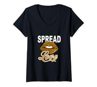 Donna Grafica Brown Spread All The LOVE Melanin Brown Maglietta con Collo a V