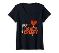 Donna Grafica con scheletro a cuore spezzato divertente I'm With Creepy Maglietta con Collo a V