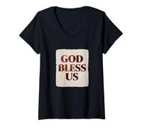 Donna Grafica Cool God Bless Us Maglietta con Collo a V