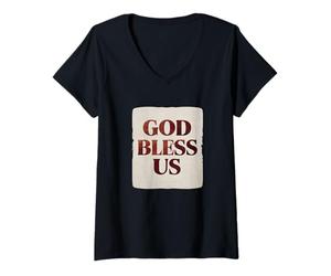 Donna Grafica Cool God Bless Us Maglietta con Collo a V