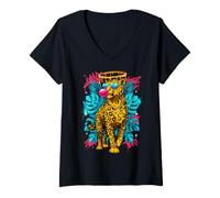 Donna Grafica Cool Leopardo Bubble Gum Jungle Big Cats Maglietta con Collo a V