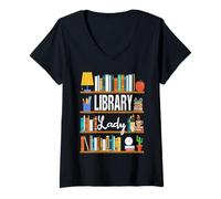 Donna Grafica da bibliotecaria per la Biblioteca Divertente Maglietta con Collo a V