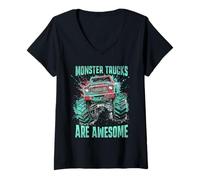 Donna Grafica dei Monster Trucks sono fantastici per ragazzi e uomini Maglietta con Collo a V