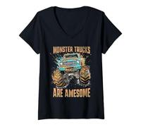 Donna Grafica dei Monster Trucks sono fantastici per ragazzi e uomini Maglietta con Collo a V