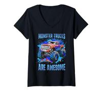 Donna Grafica dei Monster Trucks sono fantastici per ragazzi e uomini Maglietta con Collo a V