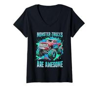 Donna Grafica dei Monster Trucks sono fantastici per ragazzi e uomini Maglietta con Collo a V