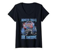 Donna Grafica dei Monster Trucks sono fantastici per ragazzi e uomini Maglietta con Collo a V