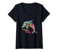 Donna Grafica delfino Laguna Beach | Laguna Beach IT Maglietta con Collo a V