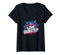 Donna Grafica dell'altoparlante I Love Dubstep Bold Maglietta con Collo a V