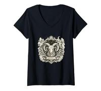 Donna Grafica dell'incisione Vintage Ariete Maglietta con Collo a V