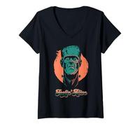 Donna Grafica di Halloween Feelin' Alive Frankenstein Monster Maglietta con Collo a V