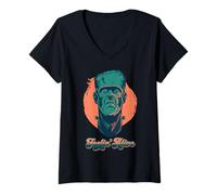 Donna Grafica di Halloween Feelin' Alive Frankenstein Monster Maglietta con Collo a V