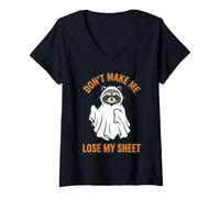 Donna Grafica Don't Make Me Lose My Sheet Ghost Raccoon Maglietta con Collo a V