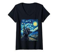 Donna Grafica elegante Barboncino Van Gogh Notte Stellata Maglietta con Collo a V