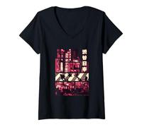 Donna Grafica estetica streetwear giapponese degli anni '90 di Tokyo Maglietta con Collo a V