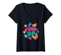 Donna Grafica Floreale Bloom Like a Butterfly Maglietta con Collo a V