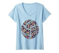 Donna Grafica Floreale Divertente del Giocatore di pallavolo per Maglietta con Collo a V