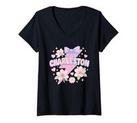 Donna Grafica floreale preppy di Charleston South Carolina Maglietta con Collo a V