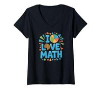 Donna Grafica geometrica colorata I Love Math Maglietta con Collo a V