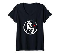 Donna Grafica giapponese Kanji con scritta "Bird" Maglietta con Collo a V