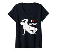 Donna Grafica I Love Hip Hop Dancer Maglietta con Collo a V