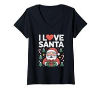 Donna Grafica "I Love Santa Christmas Cheer Maglietta con Collo a V