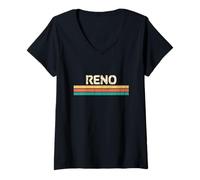 Donna Grafica in Stile retrò a Righe Vintage Anni '70 Reno Nevada Maglietta con Collo a V