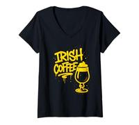 Donna Grafica Irish Coffee Drink Maglietta con Collo a V