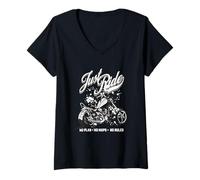 Donna Grafica Just Ride Motorcycle, Design Cruiser, Vicla Chopper Maglietta con Collo a V