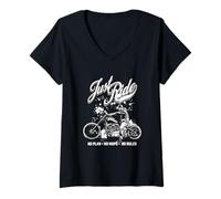 Donna Grafica Just Ride Motorcycle, Design Cruiser, Vicla Chopper Maglietta con Collo a V