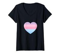 Donna Grafica minimalista arcobaleno pastello a righe in cinque colori carini Maglietta con Collo a V