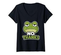 Donna Grafica Moody Frog No Thanks Maglietta con Collo a V