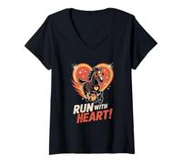 Donna Grafica Motivazionale con Cavallo Run with Heart Maglietta con Collo a V